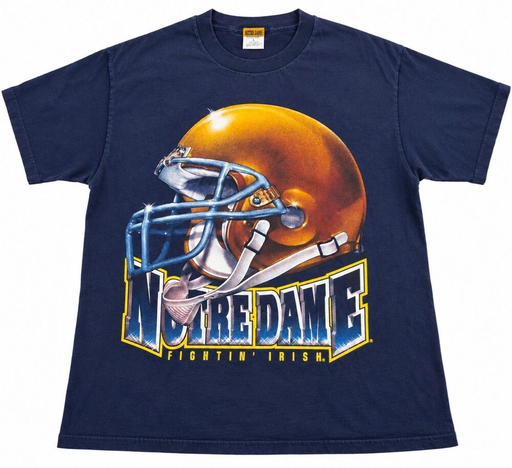 Nutmeg Mills Vintage Notre Dame Fighting Irish Football T-Shirt Size Large